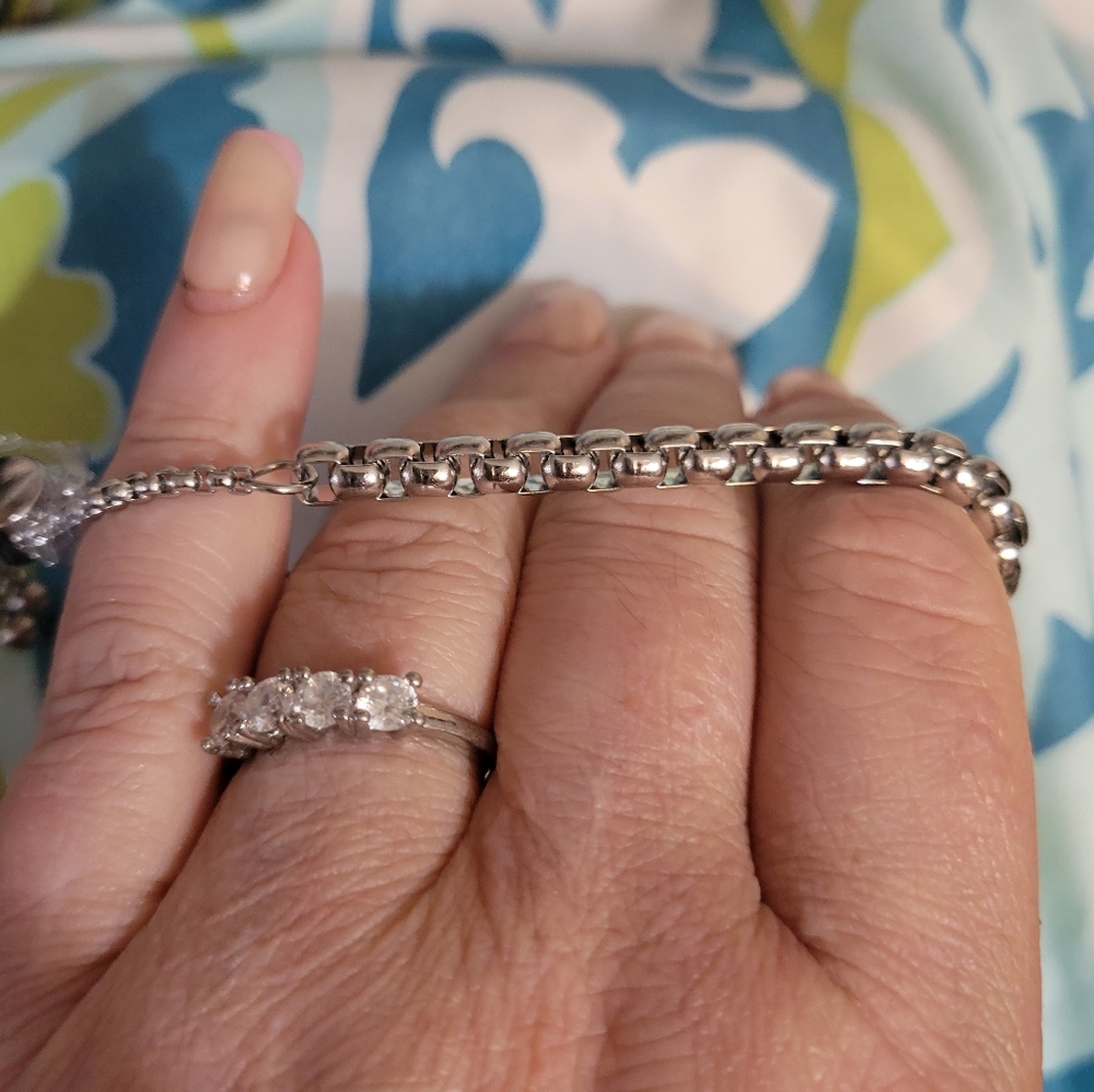 Sale NIB Platinum Plated STAINLESS STEEL BOX CHAIN BOLO BRACELET ‼️NEVER TARNISH - Picture 8 of 9